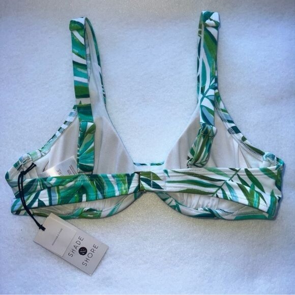 Shade & Shore Tropical Green and White Bikini Top Womens Size 32B NWT - Picture 2 of 6